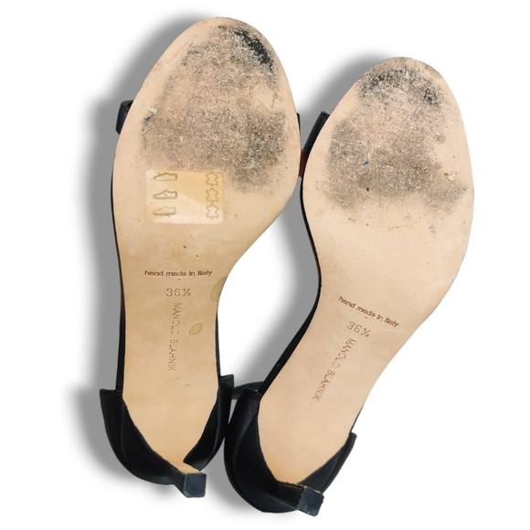 Manolo Blahnik Willis Chaos Double Strap Black Sandals Heels Size 36.5 - Picture 7 of 7